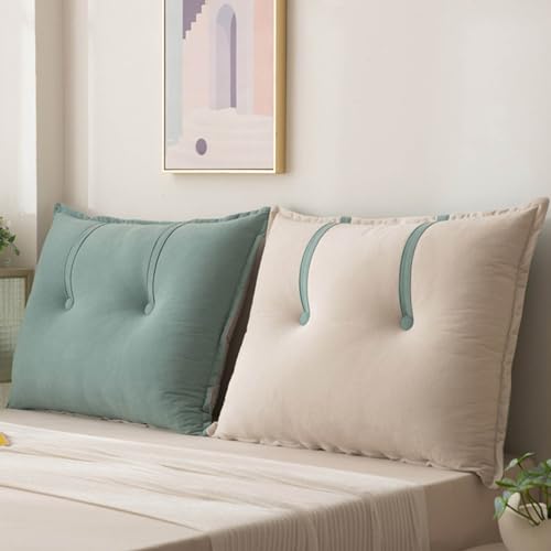 Almohada de cabecera verde de lujo para cama y sofá, cojín de lectura grande, 60 x 60 x 15 cm, cómodo soporte de espalda para sofá, elegante decoración del hogar