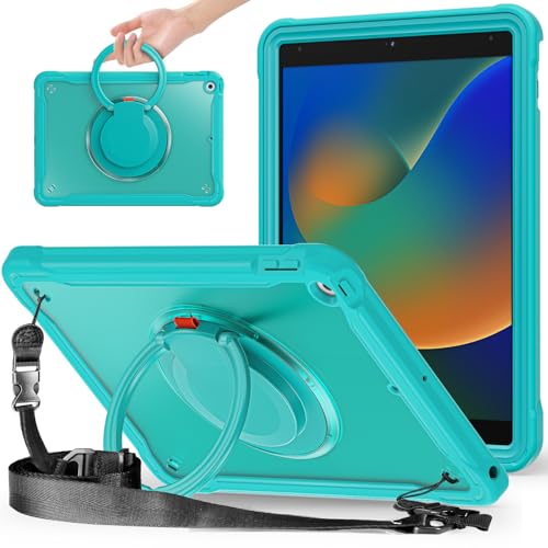 Coque iPad 10.2 antichoc avec support rotatif 360° et poignée anneau bleu