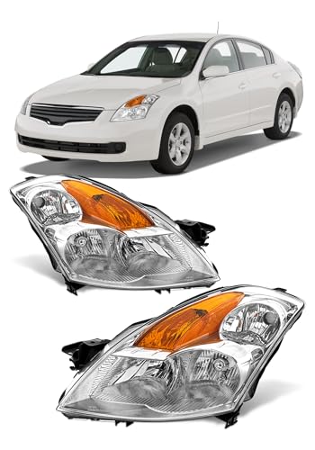 Compatible with 2007 2008 2009 Nissan Altima Base 2.5 S / 2.5 SL Headlights Compatible with Factory Halogen Headlight Models Only Driver and Passenger Side Chrome Housing Clear Lens(W/O Bulbs)