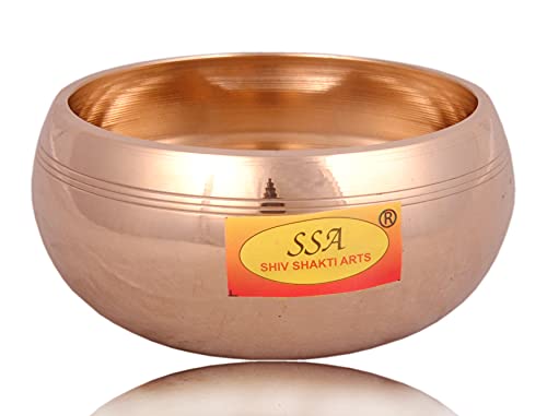 Shiv Shakti Arts Pure Bronze Kansa Bowl | Katori | Singing Bowl (Heavy 14 Gauge - Big 500 ml Each Bowl) - 1 Piece
