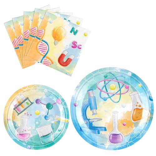 Fournitures de fête scientifique assiettes jetables et serviettes anniversaire chimie