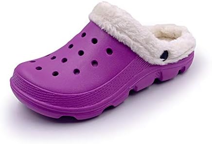 ACANS Fur Lined Clogs Fuzzy Fleece Winter Furry Liner Lining Warm Fluffy Classic Men Garden Clogs Women House Shoes Slippers Slip On Waterproof Clogs Piel Zuecos WB1519 Purple 9 Women/7 Men