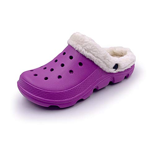 Acans Fur Lined Clogs Fuzzy Fleece Winter Furry Liner Lining Warm Fluffy Classic Men Garden Clogs Women House Shoes Slippers Slip On Waterproof Clogs Piel Zuecos Wb1519 Purple 9 Women/7 Men #TOP17