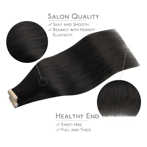Image of WENNALIFE Tape in Hair Extensions Human Hair, 40pcs 100g 20 inch Natural Black Hair Extensions Real Human Hair Straight Tape in Extensions Invisible Human Hair Extensions Reusable Real Hair Extensions