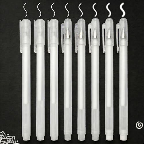 Zidoley Weiße Gelstifte 8er Set Weißer Gelstift 0.6mm 0.8mm 1.0mm Gelstifte Weiß für Zeichnen Journaling & Scrapbooking White Gel Pen für Schwarzes Papier