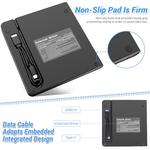 Lecteur graveur CD/DVD externe 4K USB Type-C pour PC Windows 11