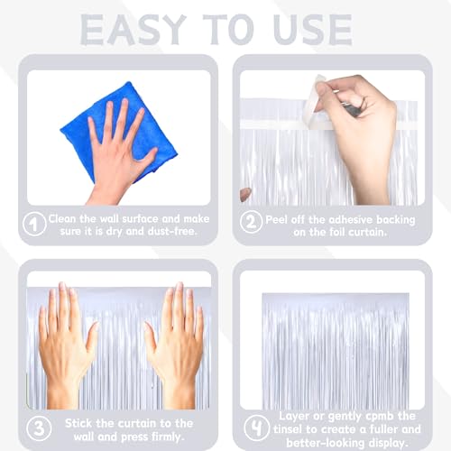 Image of Matte White Tinsel Foil Curtains Backdrop Party Decorations 2 PCS