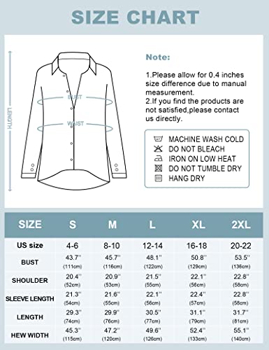 Mutitop Womens Button Down Shirts Cotton Dress Shirt Long Sleeve V Neck Solid Blouse Tops Casual Tunics with Pockets - Pink XL