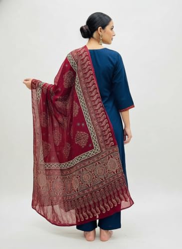 Image of BHARVITA Women's Rayon Handwork Embroidered and Printed Straight Kurta with Pant And Dupatta Sets
