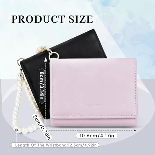 Small Womens Wallet, Pearl Pendant Slim Wallet Trendy Velvet Trifold Wallets 7 Slots Credit Card Holder with Snap ID Window Cash Pocket (Black)2