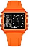 findtime Orologio digitale per uomo e donna, impermeabile, rettangolare, cronometro, conto alla rovescia, sveglia, quadrante analogico, cinturino in silicone, colorato, Arancione