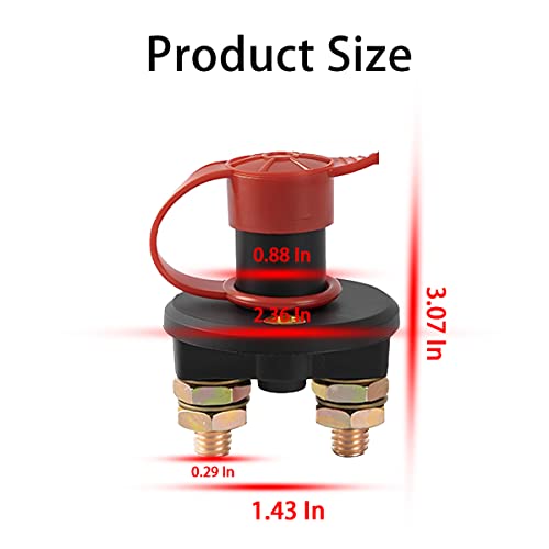 Battery Disconnect Switch, Dc 12V 24V Battery Isolator Master Switch, Power Kill Cut Off With Waterproof Cover, Keys And Copper Ring Terminals, Universal For Car, Boat, Rv, Atv, Marine (3-Piece Set) #TOP1
