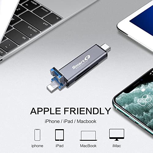 Image of SmartQ C350TL SD Card Reader for iPhone /Android, USB C 3.0, and USB A 2.0 Super Speed Memory Card Adapter for PC, Laptop, Mac, Supports Micro SD /SD /SDHC /SCXC