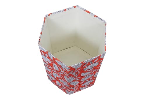 Image of 3.3 Gallon Cotton Hand Block Printed Paper Waste Basket |Small Decorative Trash Can for Housewarming Gifts in Living Room, Bedroom, Bathroom | Eco-Friendly, Plastic-Free (1, ORE. White FLOWAR)