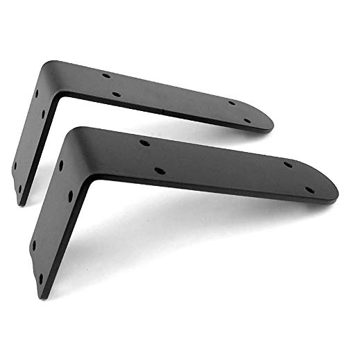 GMF Escuadra Pared Hierro, Escuadras para Estanterías Negras, 1 Par Soportes para Estantes Flotantes, Carga 120kg, con Tornillos, 195 X 100mm, 4 Tamaños