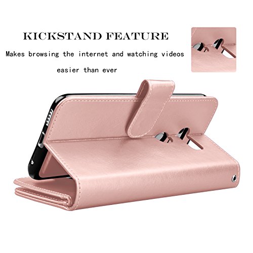 Njjex For Lg V35 Thinq Wallet Case, For Lg V30 / Lg V30 Plus/Lg V35 Case, Pu Leather [9 Card Slots] Id Credit Folio Flip [Detachable][Kickstand] Magnetic Clousure Cover & Wrist Strap [Rose Gold] #TOP4