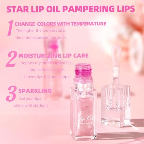 Color Changing Lip Oil, Warm Temperature Color Changing Moisturizing Lip Gloss Lip Oil Moisturizing Lip Oil, Rich Gloss Long Lasting Moisture, Big Brush Color Changing Lip Oil - Image 6