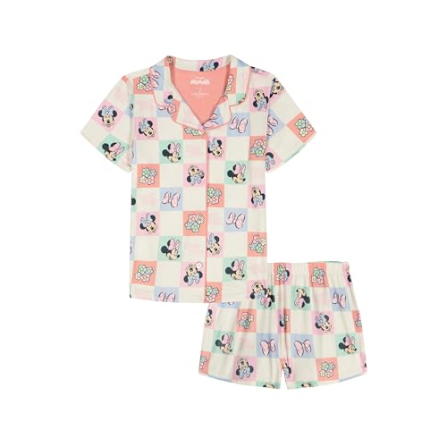 Disney Girls 2-Piece Loose-fit Button Down Matching Pajama Set Soft & Cute for Kids MINNIE CHECKERS 8