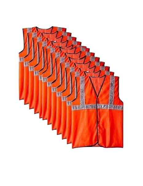 High Visibility Reflective Orange Safety Jacket - Front & Back Reflectors, Perfect for Industrial Workers, Engineers, & Bicycle Riders, Lightweight Radium Jacket - Pack of 5 (2 Iinch)