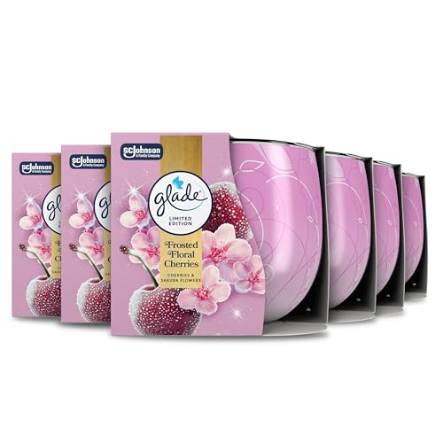 Glade Scented Candle Sleeved, Infused with Essential Oils, Made without Palm oil, Up to 25 Hour Burn Time, Limited Edition Christmas Candle, Frosted Floral Cherries, Pack of 6 (6x 108g)