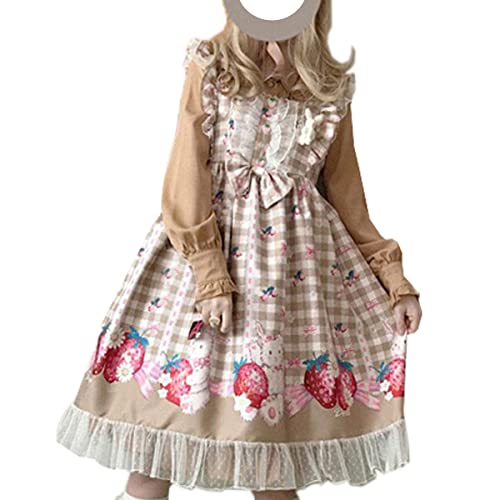 Sweet Teens Robe Lolita style japonais avec imprimé fraise Taille haute, kaki, Taille M Cover