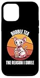Installation facile Coque pour iPhone 14 Chat sphynx mignon vintage boit du thé aux bulles The Reason I Smile