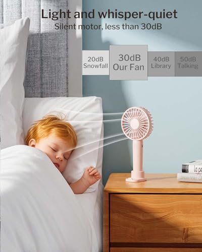 Portable Handheld Fan 2 Pack, USB Rechargeable Mini Fan, Ultra Quiet, 3 Speeds with Phone Holder Base, All Day Battery for Outdoor Indoor (Blue) - Image 3