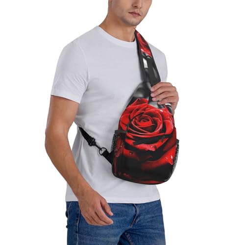 Bolso Sling Black White and Red Roses para Senderismo y Uso Diario miniatura 7