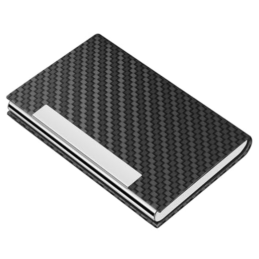 MaxGear Business Card Holder, Business Card Case Metal Card Holders for Men & Women Professional Business Card Wallet Credit Cards Holder Name Card Holder, PU Leather & Stainless Steel, Black Carbon