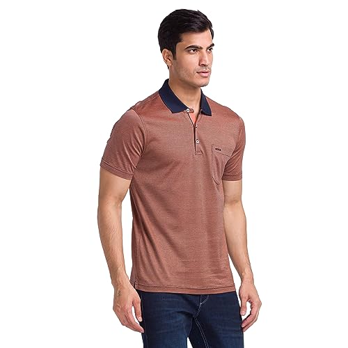 Image of Park Avenue Men's Pure Cotton Two Tone Pattern Slim Fit Polo Collar Half Sleeve Casual T-Shirt