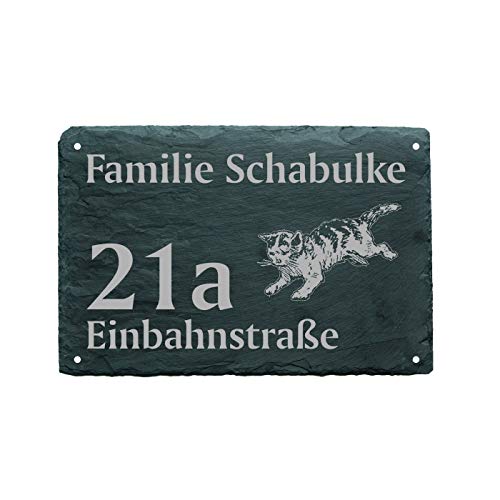 Placa para puerta con número de gato, nombre y calle (opcional), 22 x 16 cm
