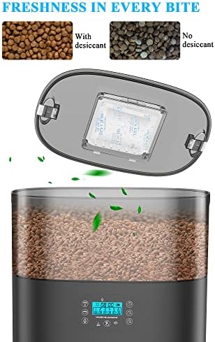 HoneyGuaridan 6L Automatic Cat Feeder for 2 Pets, Pet Food Dispenser for Cat and Dog with Desiccant Box, 0-24 Portion Control, 10s Voice Recorder, up to 6 Meals a Day - Battery and Plug-in Power