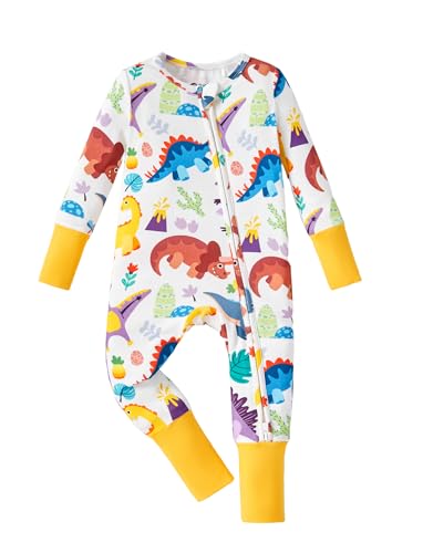 Image of PATPAT Baby Pajama with Bamboo Viscose, Footie Jumpsuit Romper with 2-Way Zipper for Baby Boy Girl Toddler Sleeper Sleepwear