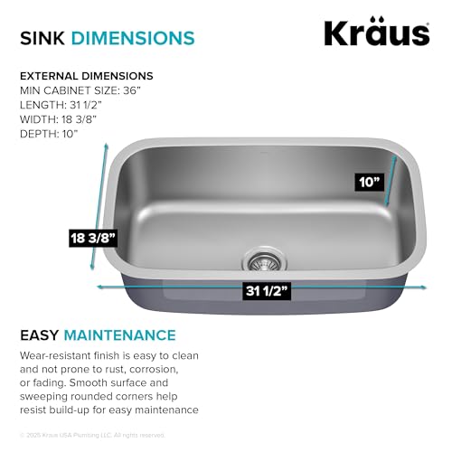 Image of KRAUS Premier 31 1 /2-inch Undermount Single Bowl 18-Gauge Stainless Steel Kitchen Sink with WasteGuard Continuous Feed Garbage Disposal, KBU14-100-75MB