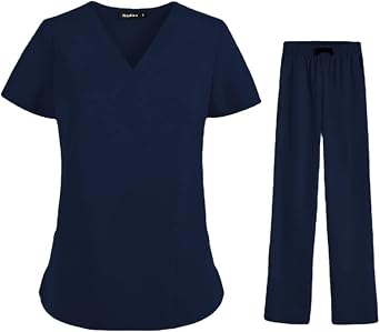طقم مقشر نيااهين للنساء مقشر عمل التمريض جيب موحد للجنسين قصير الأكمام V-Neck Suit Clinic Set