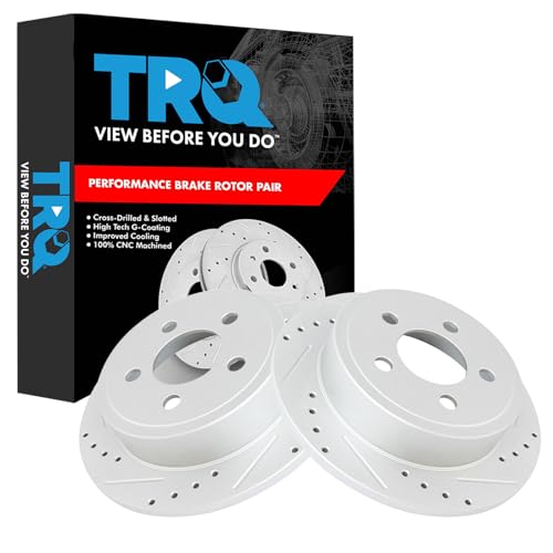 TRQ Rear Performance Brake Rotors Set Premium G-Coated Compatible with 2003-2007 Jeep Liberty 2003-2006 Wrangler
