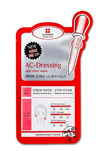 Leaders Insolution AC-Dressing Skin Clinic Facial Mask - Tea Tree Oil for Acne, Redness, Oil Control | Calming & Soothing Care for Sensitive Skin (10 Sheets)