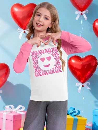 Image of Girls Valentine Shirts for Kids Valentines Heart Graphic Tshirts Casual Long Sleeve Shirts Love Heart Tee