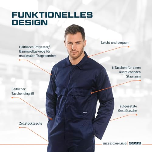 Portwest S999 Herren Euro-Arbeitskleidung Polycotton Overall Arbeitsanzug Navy, L