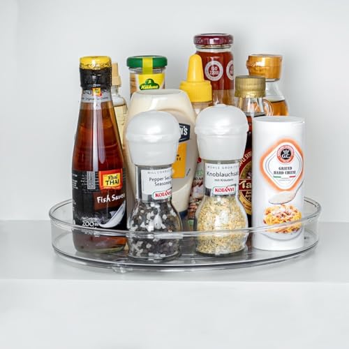 NBBENG 2 Pack Lazy Susan Turntable Cupboard Organiser, 360°Rotating Spice Racks for Kitchen Cabinet, Fridge and Pantry Organizer, 23.5 X 3.6cmClear Acrylic Revolving Condiment Holder﻿ - Image 4