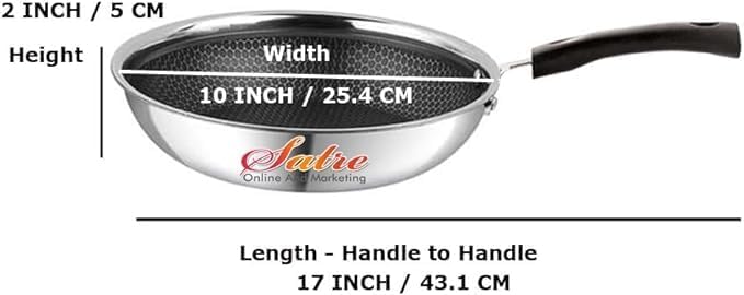 Satre Online and Marketing Stainless Steel Fry Pan with Honeycomb Coating, Induction Base Fry Pan with Handel, Non Stick Frying Pan, Wok Frying Pan - 1 Pcs