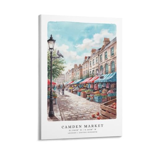 Poster voyage aquarelle vintage Camden Market grand paysage 50x75