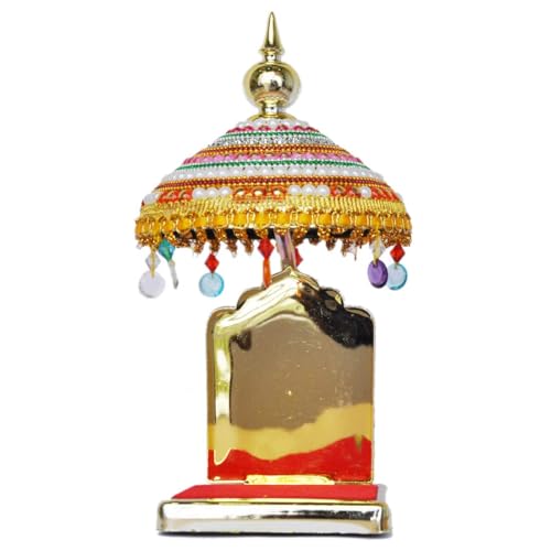 Image of Decorated Adjustable Umbrella Chhatra with Hanging Crystals (20X10X10Cm) for God Idol, Car Dashboard Office Desk Table Home Temple Decor Showpiece, Chatri Aasan L -19