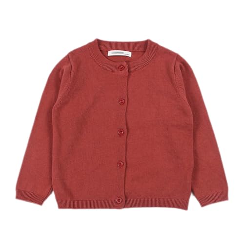 Baby Girls Boys Knit Cardigan Sweater School Uniform Basic Cotton Crewneck Long Sleeve Button Sweaters Dark Red 18-24 Months