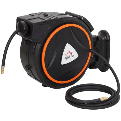 Image of HOMCOM Retractable Air Hose Reel 15m+1.5m 150 Bar 1/4" BSPT Connector Black