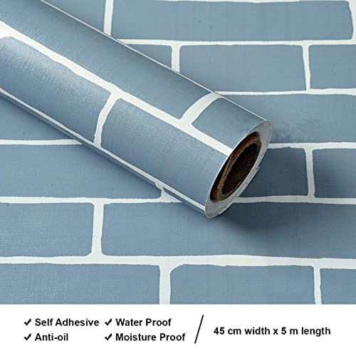 Image of FOKRIM Blue Bricks 45.5x305cm 14 SQFT Wallpaper for Walls self Adhesive Wallpaper Vinyl Peel and Stick Wallpaper for Walls Living Room,Bedroom,Kitchen