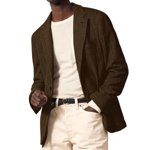 Men's Tweed Herringbone Blazer Wool Blend Suit Jackets for Prom Business Casual Wedding