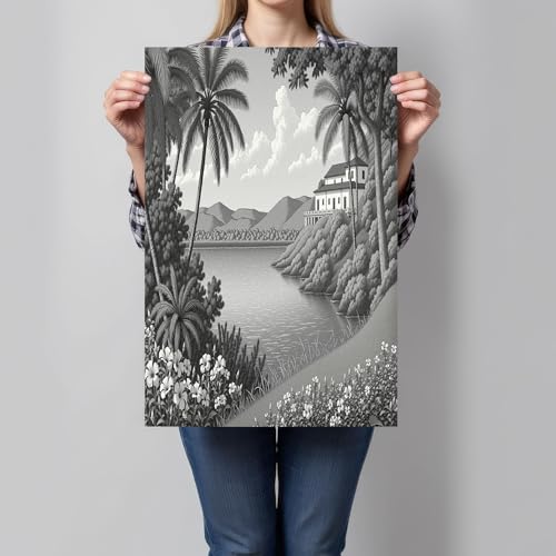 Cuadro moderno en lienzo de bosque místico, calma natural en blanco y negro para tu baño 2