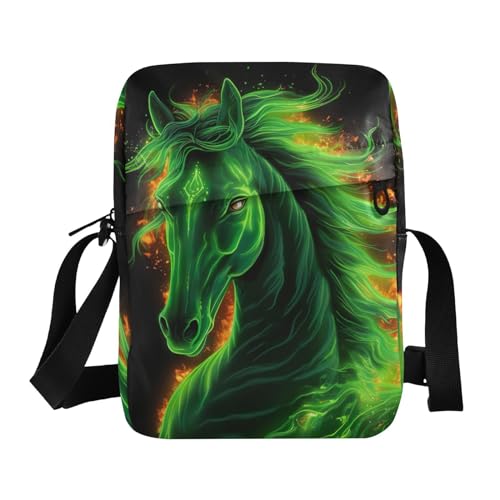 Crossbody Bag Green Fire Flame Messenger Bag for Women Men Purse Shoulder Bag Satchel Bag with Adjustable Strap 214B4330