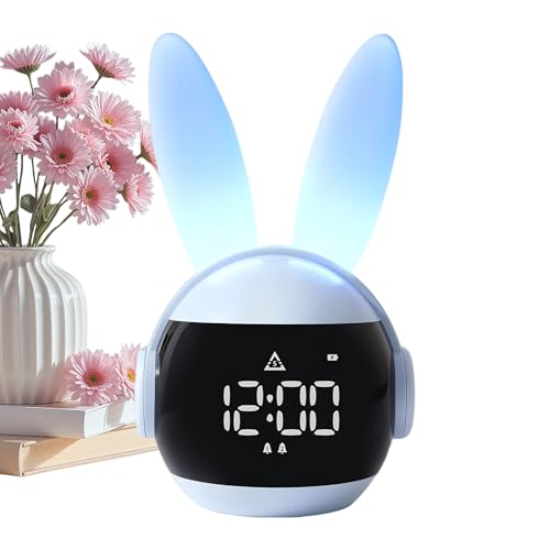 Reloj despertador para niños, con forma de conejo, luz nocturna, control táctil, alarma recargable, para niños, niñas, hogar, dormitorio, escuela, Pascua